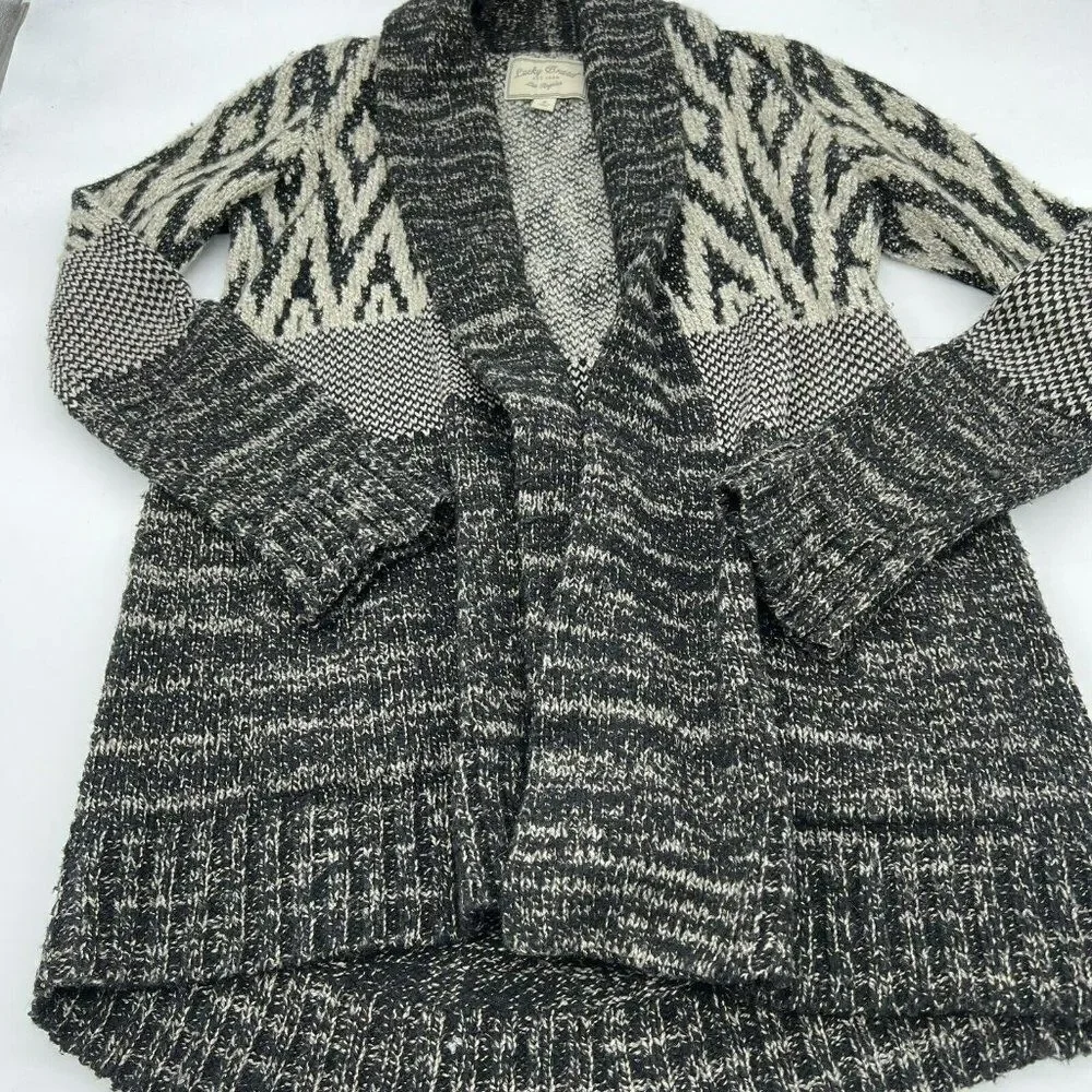 Lucky Brand Women’s small Black/beige Wool Blend Open Cardigan Duster Sweater